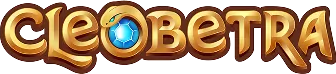 Cleobetra casino logo with golden lettering and a blue gem in the middle